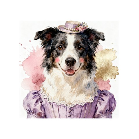 Watercolour Border Collie in regency style