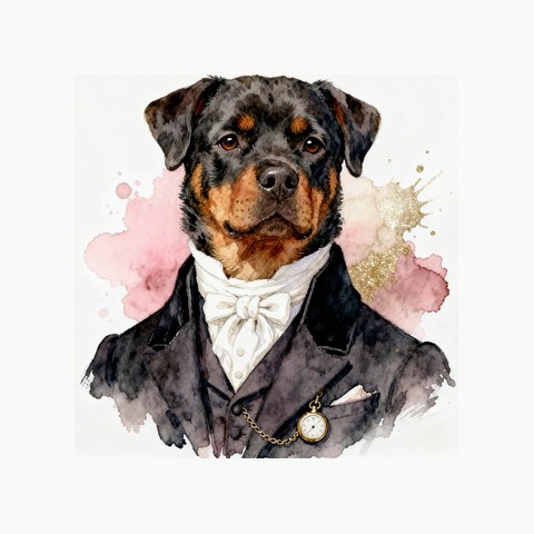Watercolour Rottweiler in regency style