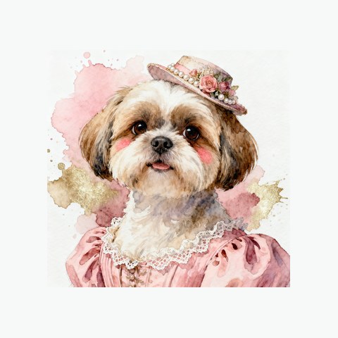 Watercolour Shih Tzu in regency style