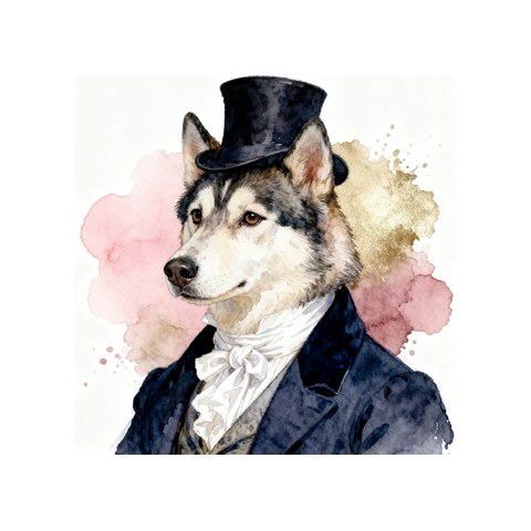 Watercolour Siberian Husky in regency style